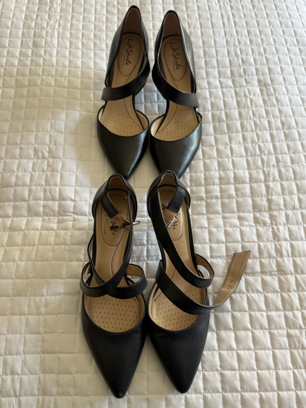 Life Stride Black Pointed Toe Strappy Heels